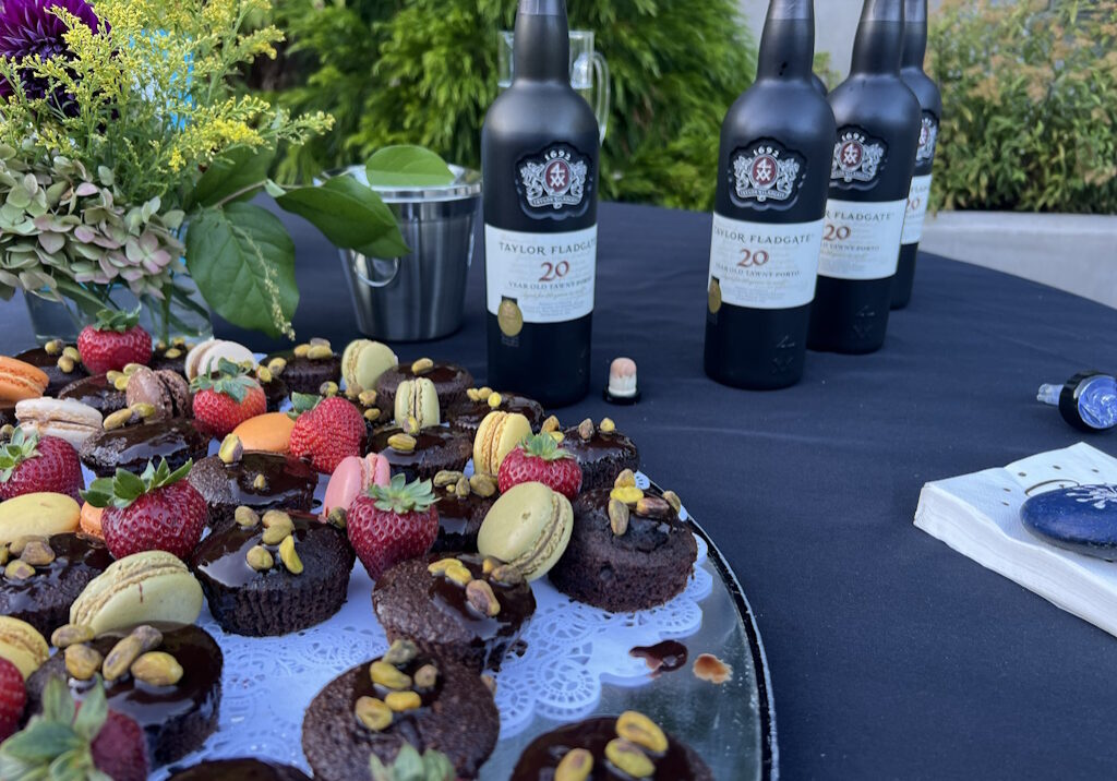 curated wine selection with fruit dessert